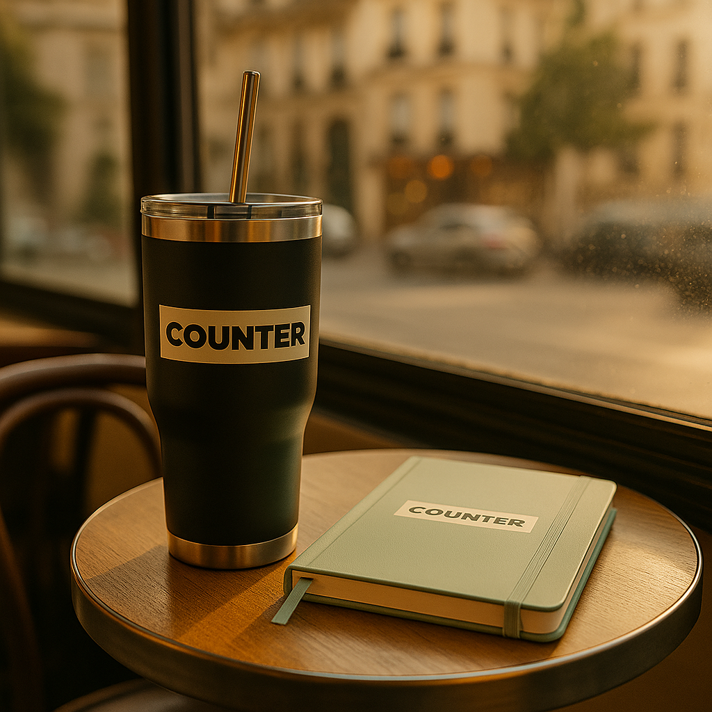Counter Haus products in a cozy cafe setting